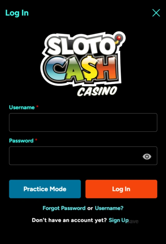 Sloto'Cash Casino login page